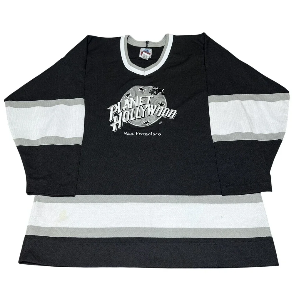 Vintage Planet Hollywood San Francisco Hockey Jersey Mens Medium Black 90s Retro
